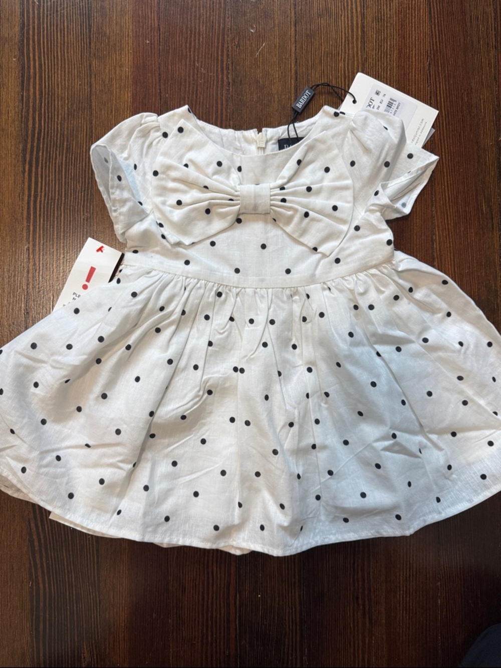 Baby/Toddler White Polka Dot Dress with Bow - Bardot junior